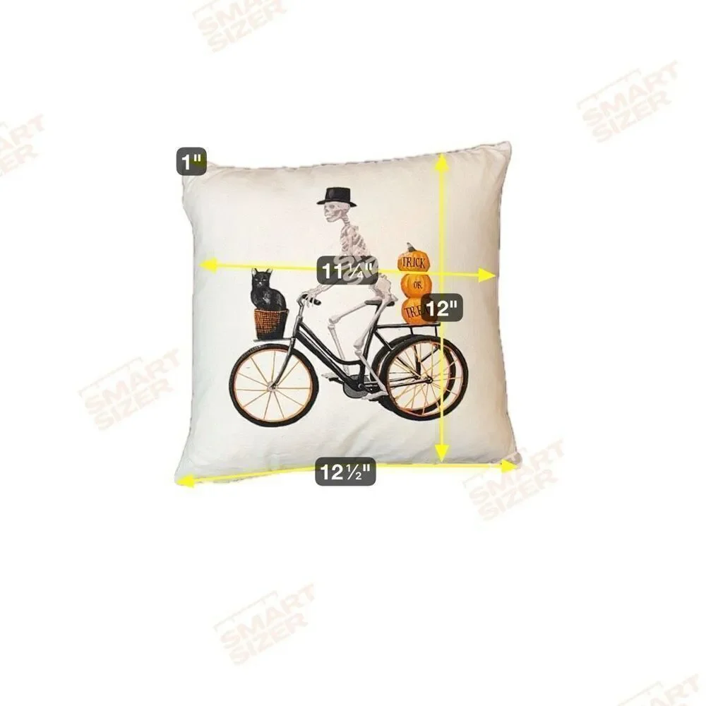 Witch Crafters Decorative Halloween Skeleton on Bike with Black Cat Throw Pillow